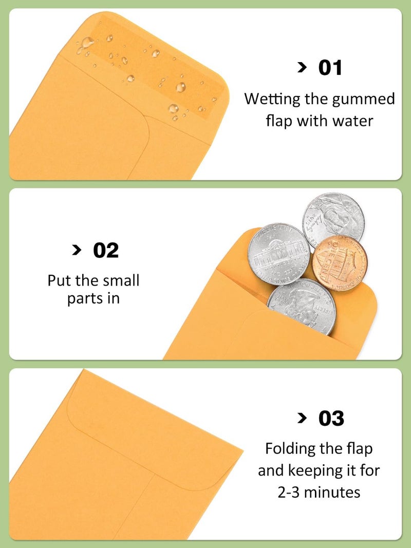 Eupako #1 Coin Envelopes 100 PCS 2.25x 3.5" Brown Small Parts Envelope with Gummed Flap Kraft Seed Envelopes for Garden, Home and Office - Image 4